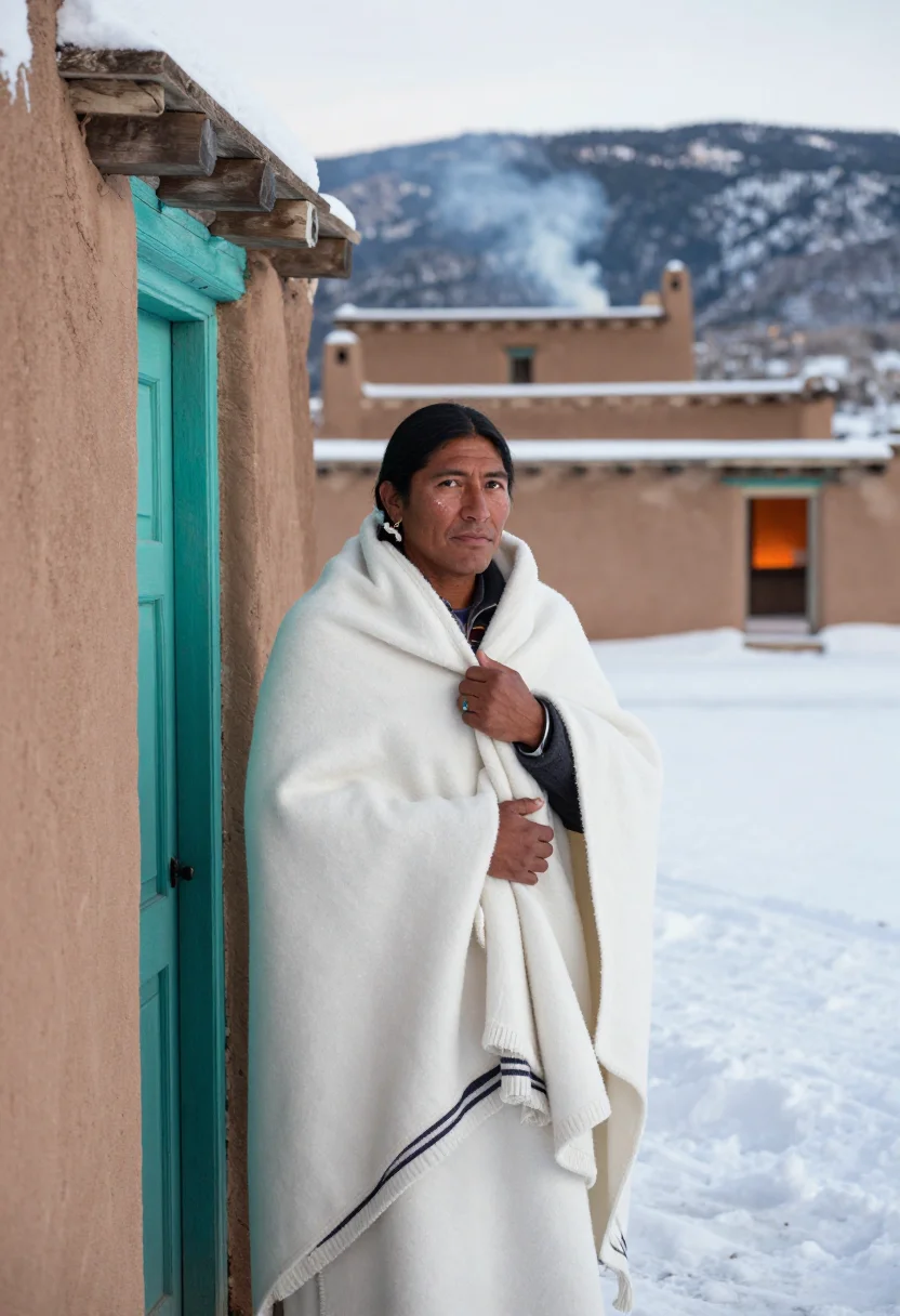 AI taos adobe sample — portrait of a man, three-quarter-length portrait of a Pueblo