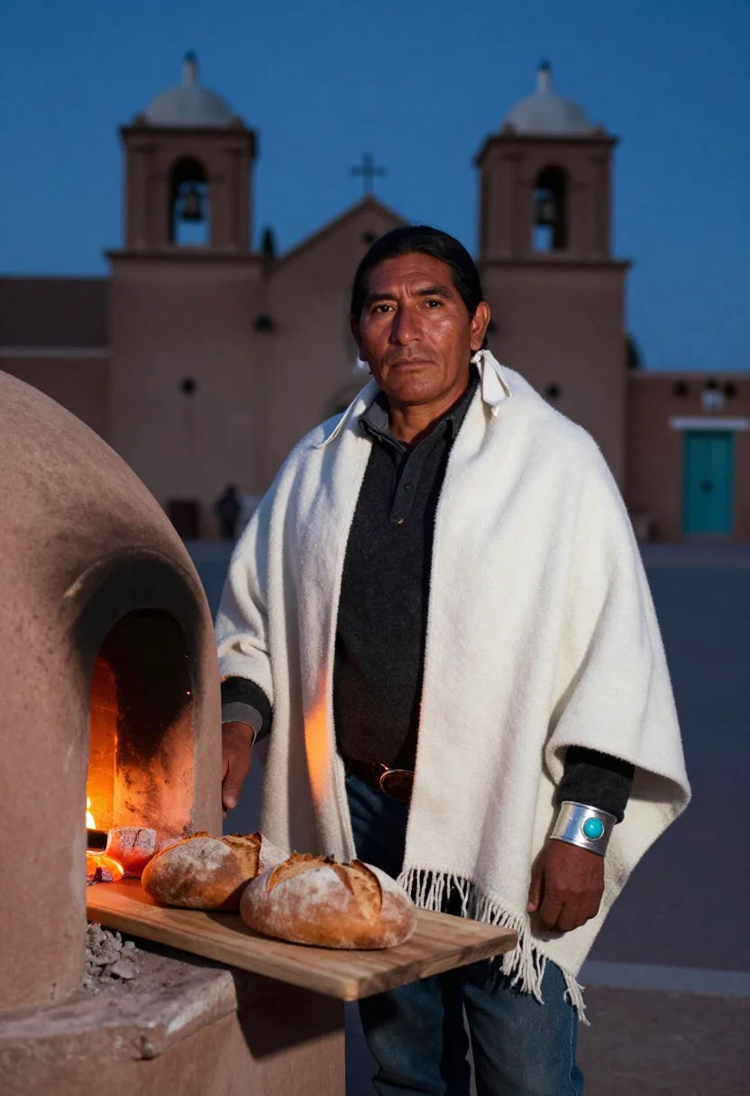 AI taos adobe sample — portrait of a man, half-length portrait of a Puebloan man in