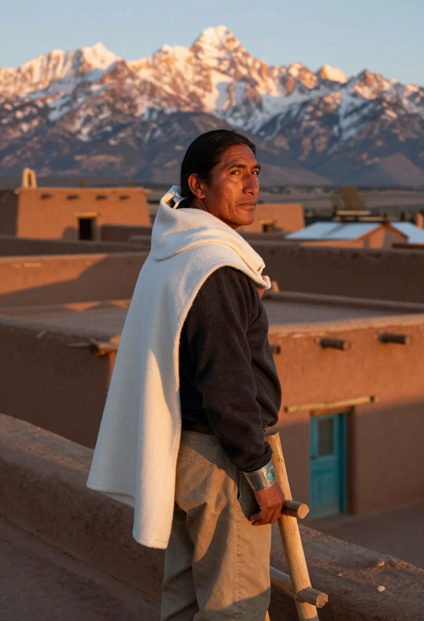 AI taos adobe sample — portrait of a man, close half-length portrait of a Puebloan