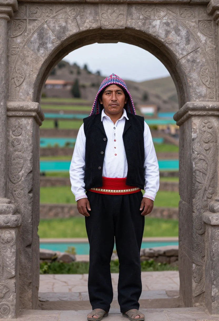 AI taquile chullo sample — portrait of a man, full-length portrait of an Indigenous Que
