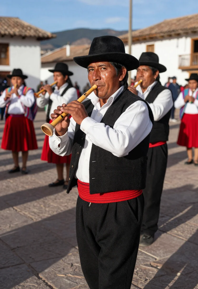 AI taquile chullo sample — portrait of a man, half-length portrait of an Indigenous Que