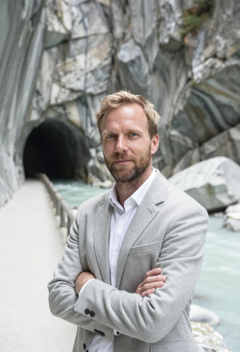 AI taroko gorge geologist marble white sample — portrait of a man, a Norwegian geologist in his late forties