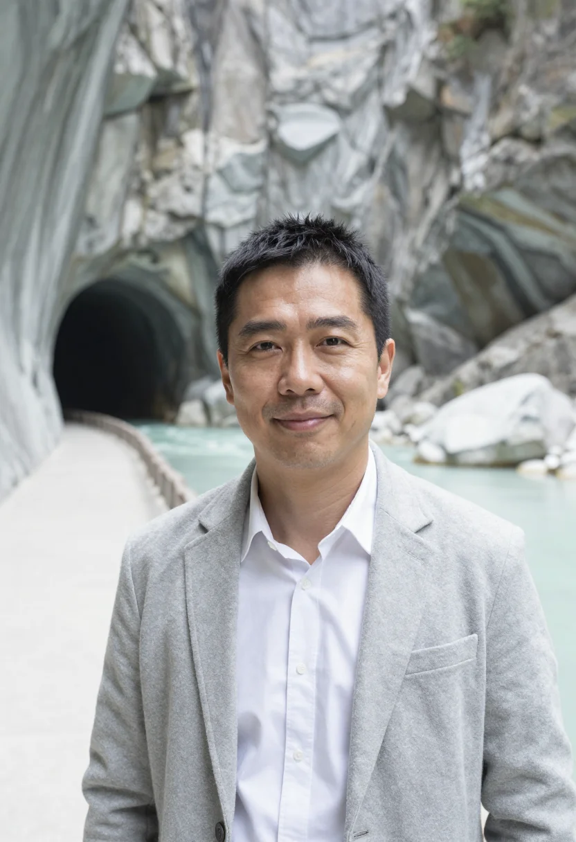 AI taroko gorge geologist marble white sample — portrait of a man, a Taiwanese geologist in his early fortie