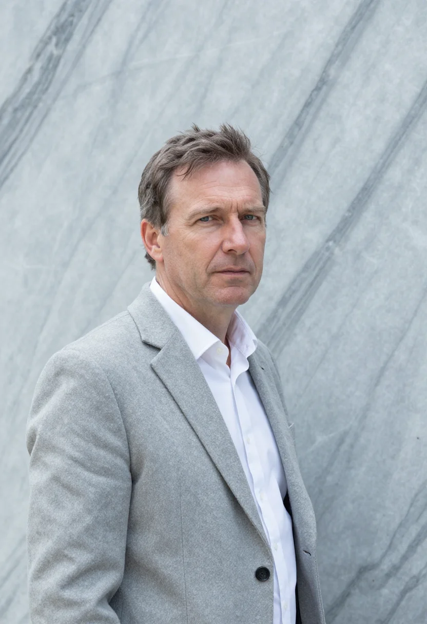 AI taroko gorge geologist marble white sample — portrait of a man, a Swiss geologist in his early fifties wi