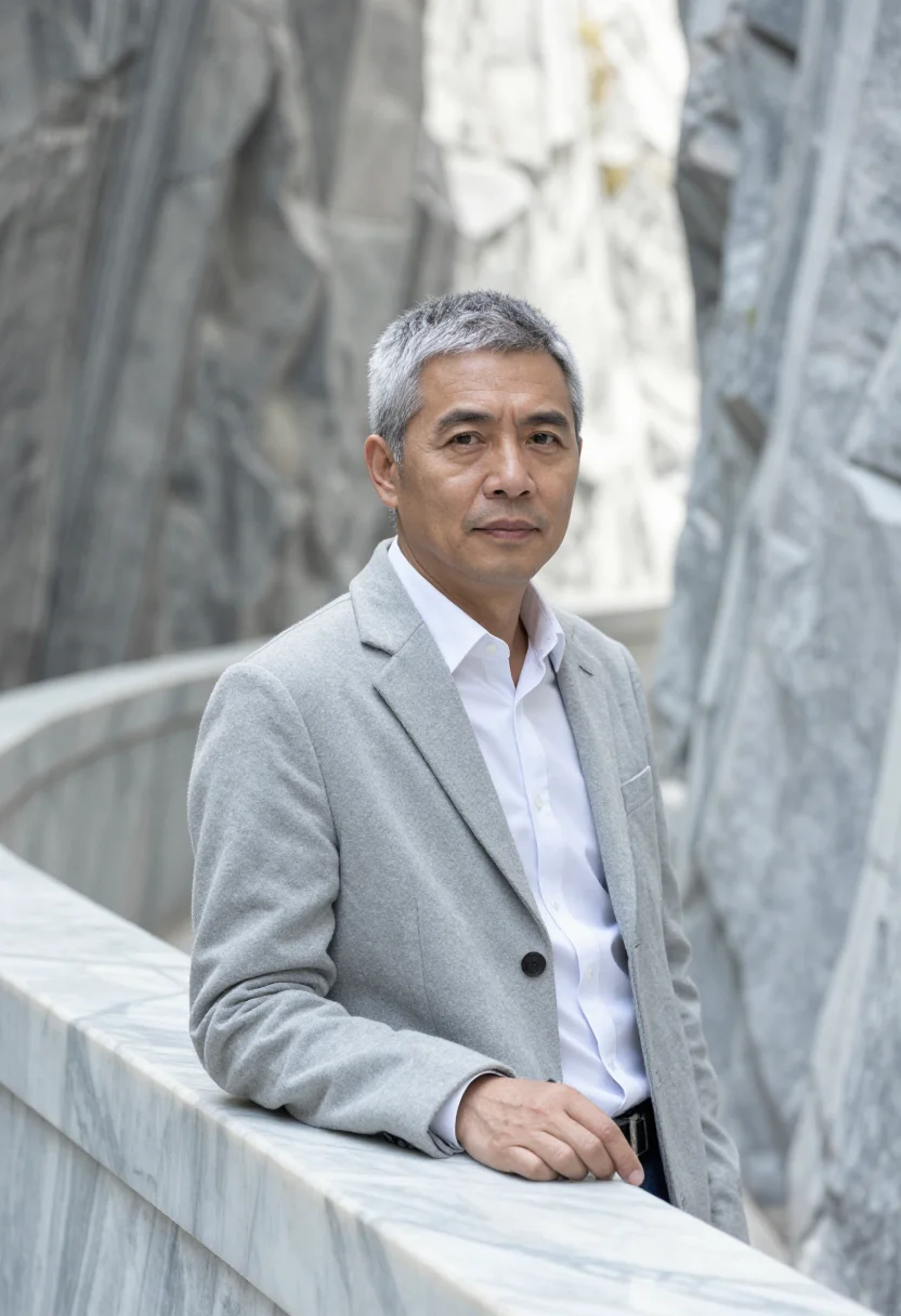 AI taroko gorge geologist marble white sample — portrait of a man, a Taiwanese geologist in his late fifties