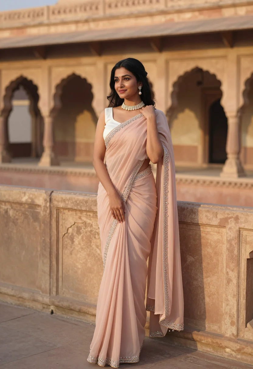 AI tarun tahiliani sample — portrait of a woman, three-quarter-length portrait of a Nort