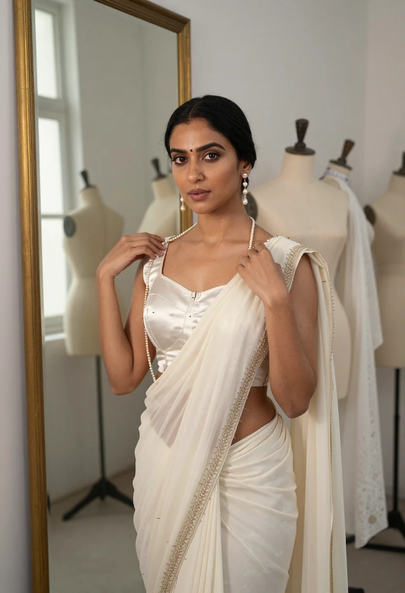AI tarun tahiliani sample — portrait of a woman, half-length portrait of a North-Indian