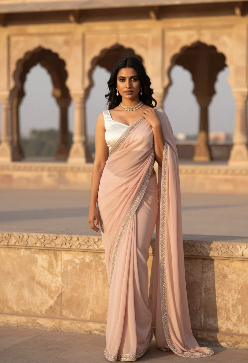 AI tarun tahiliani sample — portrait of a woman, half-length portrait of a North-Indian