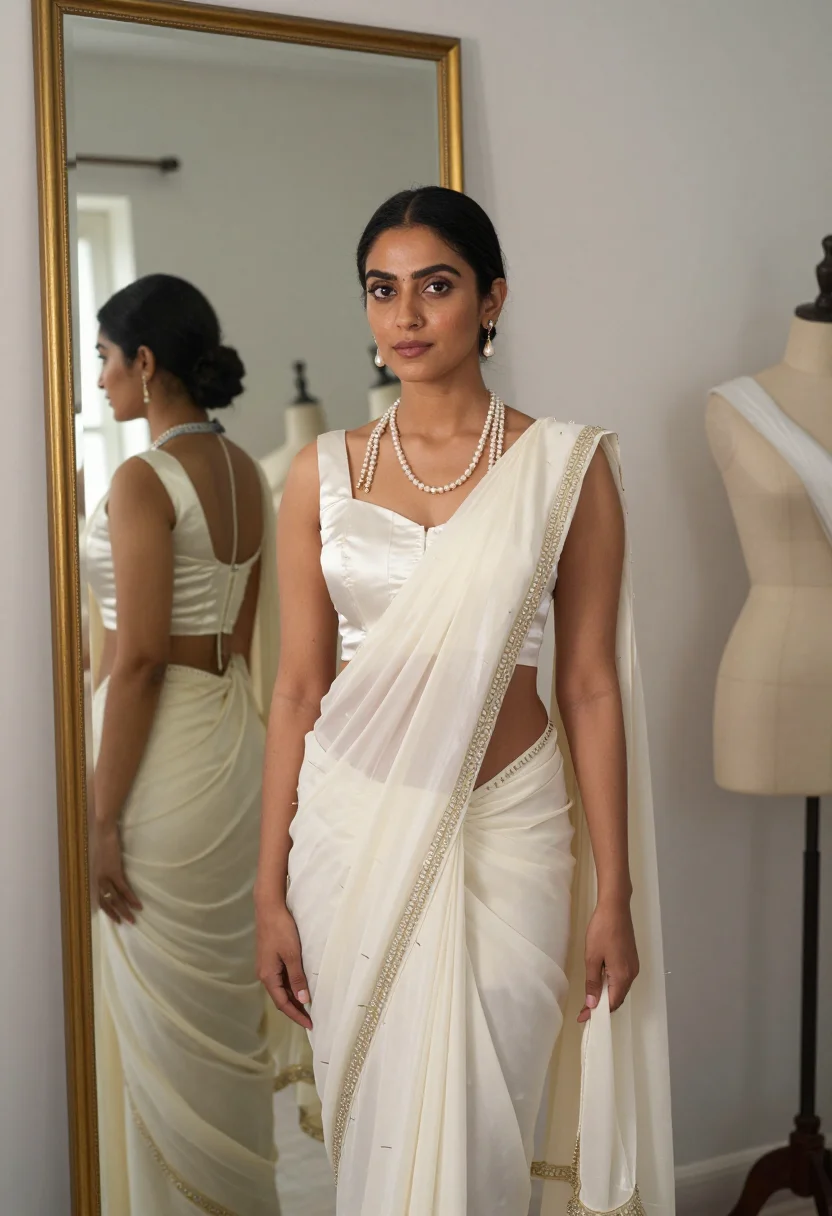 AI tarun tahiliani sample — portrait of a woman, three-quarter-length portrait of a Nort