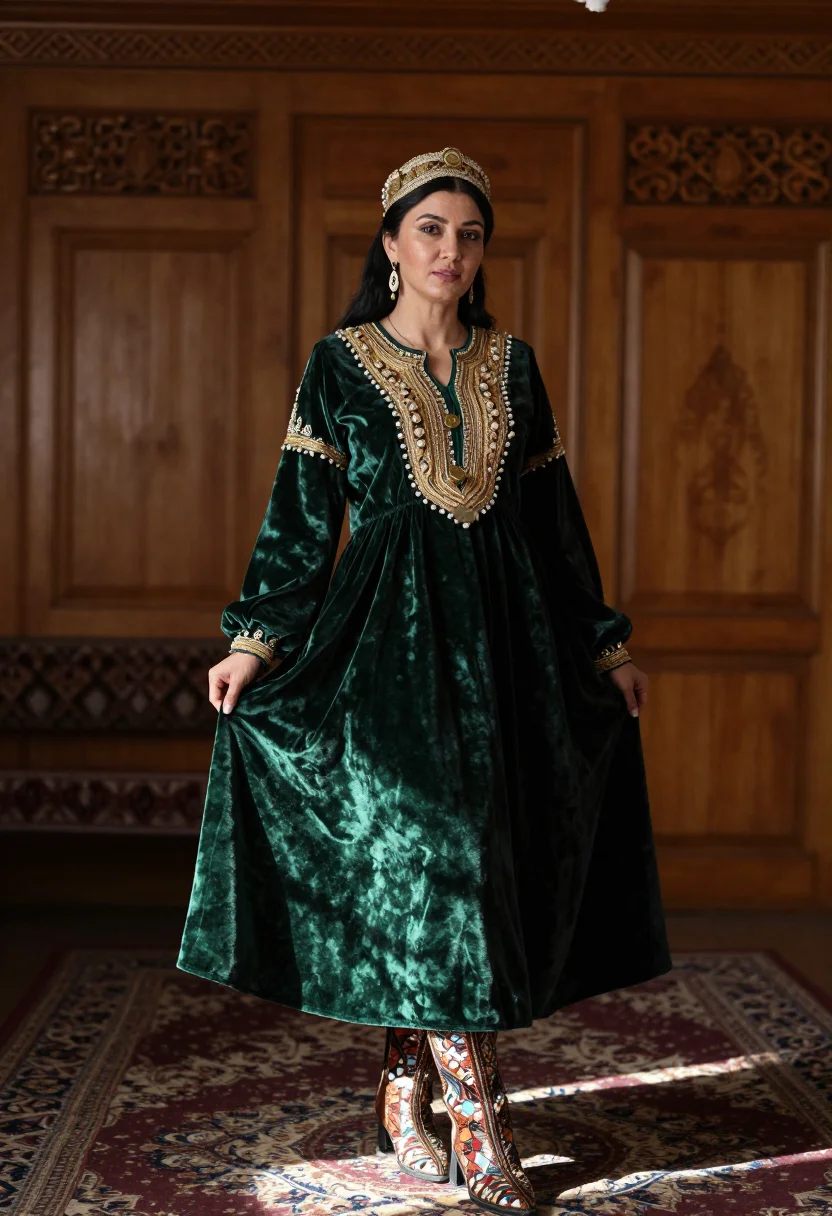 AI tatar kalfak sample — three-quarter-length portrait in a Kazan merchant house inte
