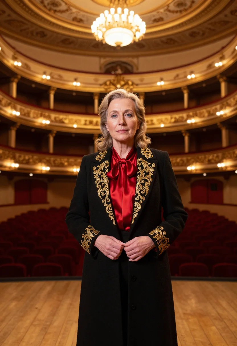 AI teatro colon director red gold sample — portrait of a woman, a Polish-Argentine opera director in he