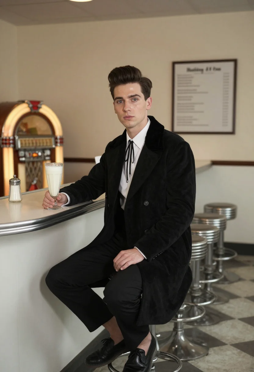 AI teddy boys sample — portrait of a man, three-quarter-length portrait of a Wester