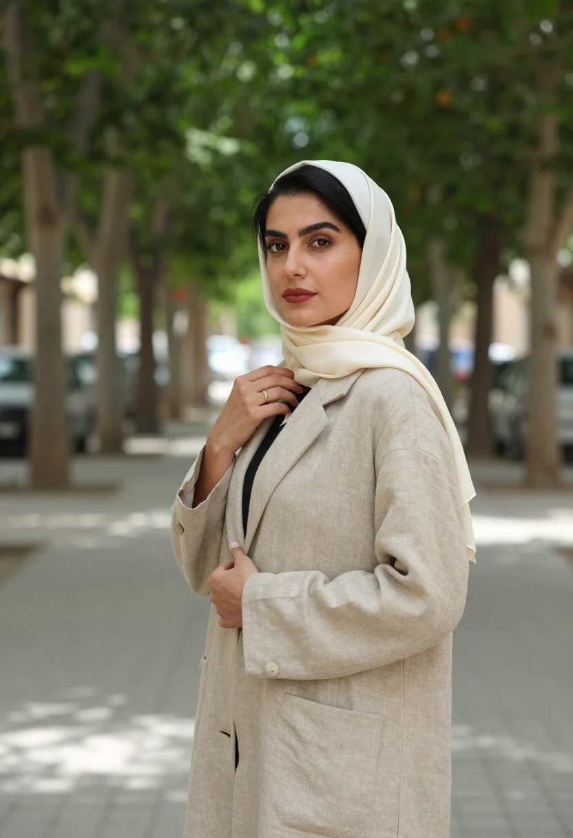 AI tehran manteau sample — portrait of a woman, half-length portrait of an Iranian woma