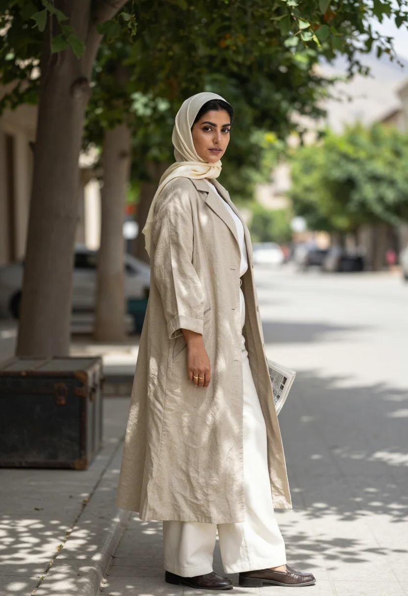 AI tehran manteau sample — portrait of a woman, three-quarter-length portrait of an Ira