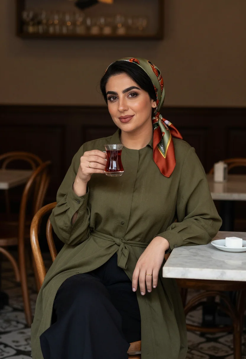 AI tehran manteau sample — portrait of a woman, seated half-length portrait of an Irani