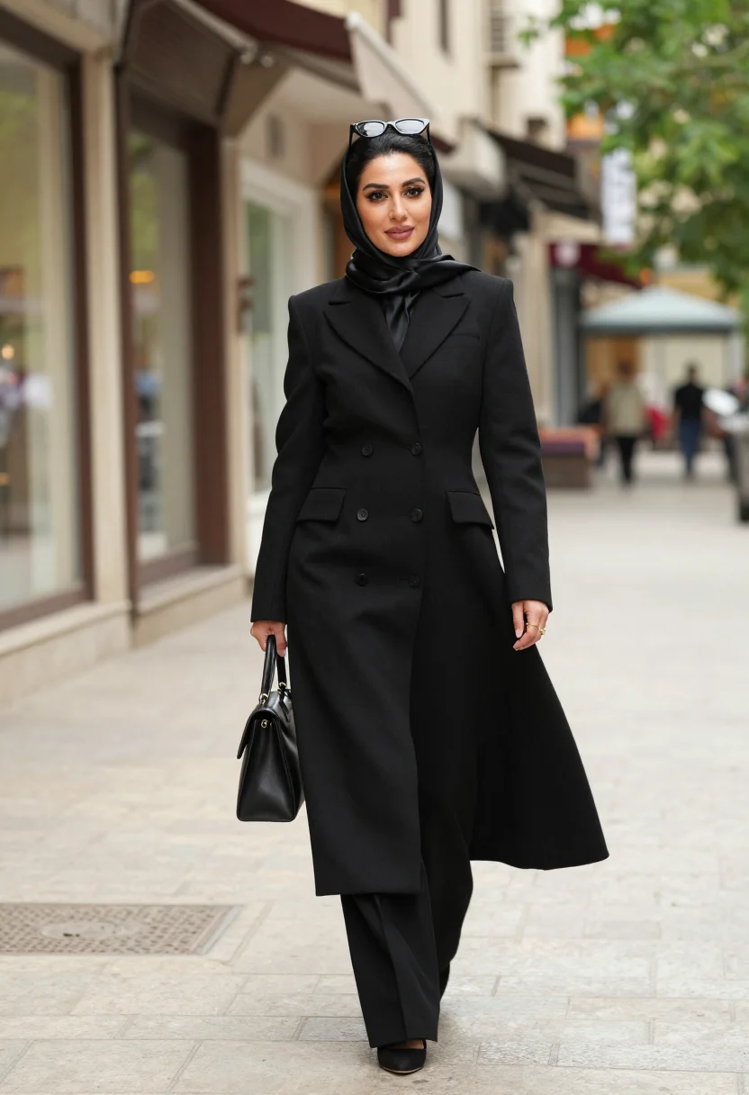 AI tehran manteau sample — portrait of a woman, full-length portrait of an Iranian woma