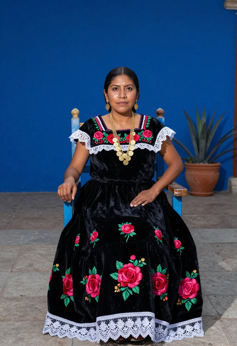 AI tehuana bride sample — portrait of a woman, three-quarter-length portrait of a Zapo