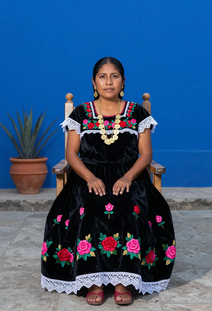 AI tehuana bride sample — portrait of a woman, full-length portrait of a Zapotec woman