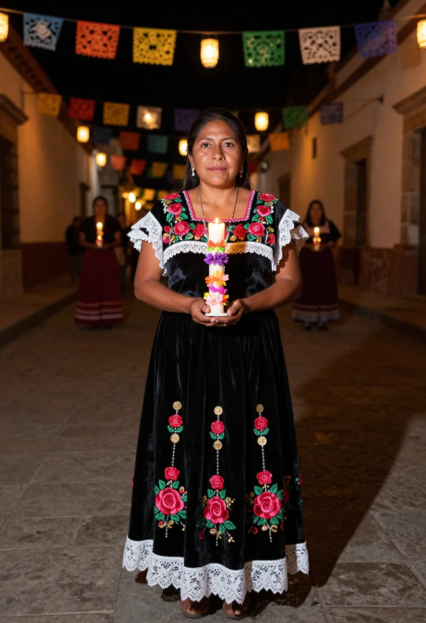 AI tehuana bride sample — portrait of a woman, full-length portrait of a Zapotec woman