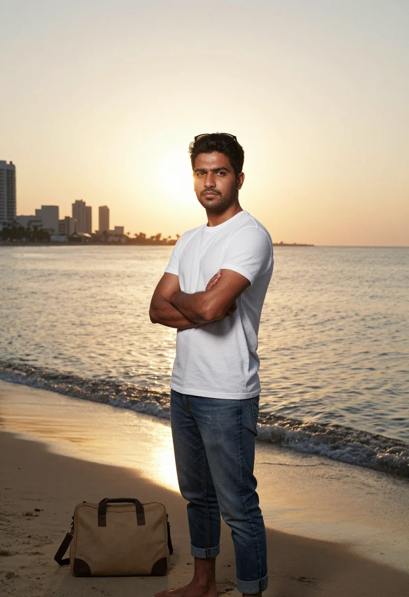 AI tel aviv rothschild sample — portrait of a man, waist-up portrait of a South-Asian man in