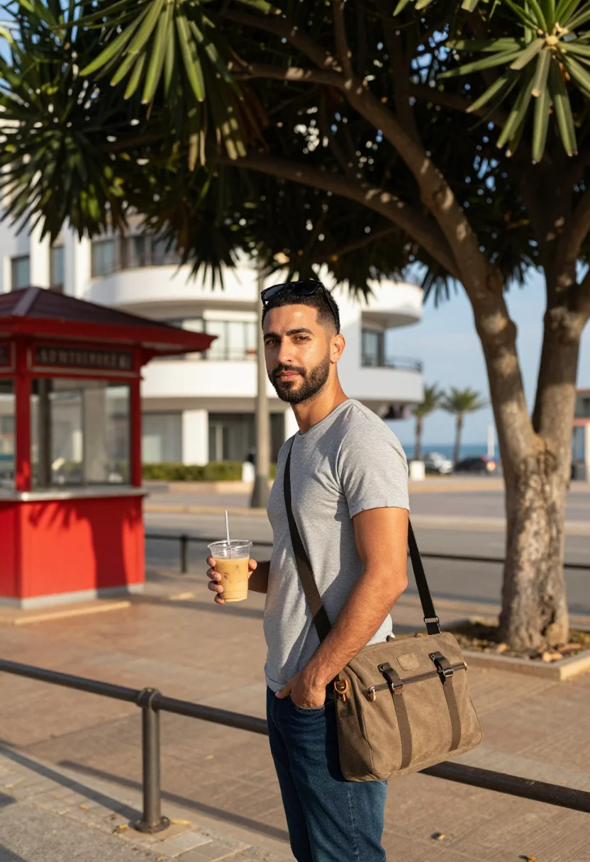 AI tel aviv rothschild sample — portrait of a man, waist-up portrait of a Mizrahi Israeli ma