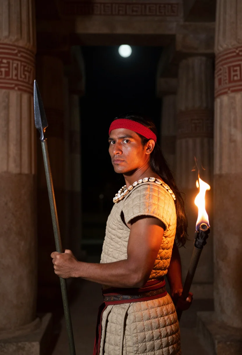 AI temple of warriors sample — portrait of a man, half-length portrait of a Maya man with w
