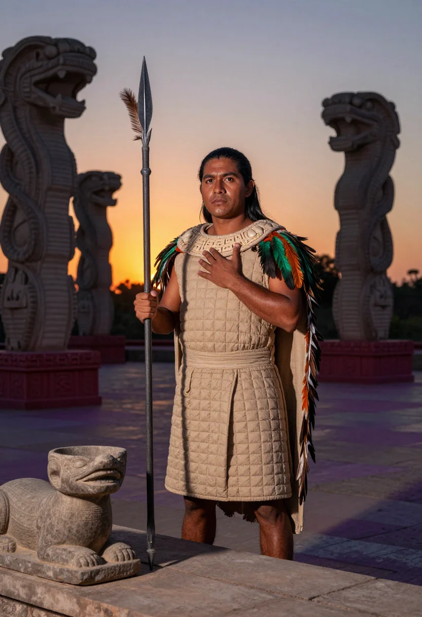 AI temple of warriors sample — portrait of a man, half-length portrait of a Maya man with w