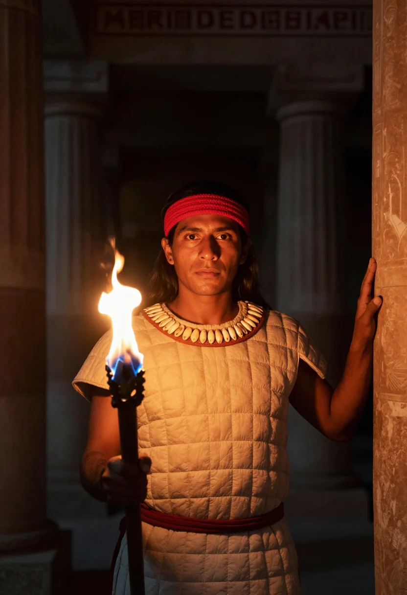 AI temple of warriors sample — portrait of a man, half-length portrait of a Maya man with w