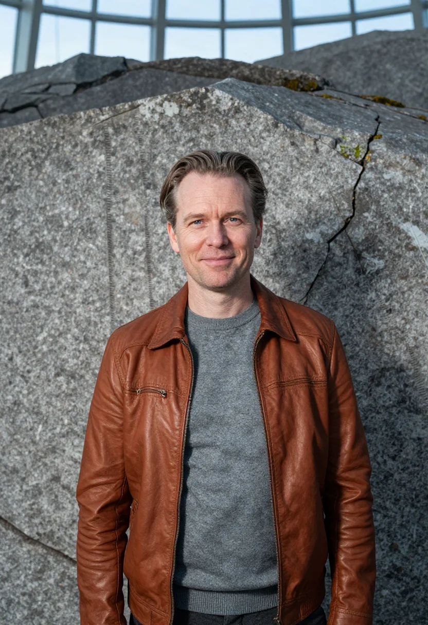AI temppeliaukio architect copper granite sample — portrait of a man, an architect in his fifties of Danish des