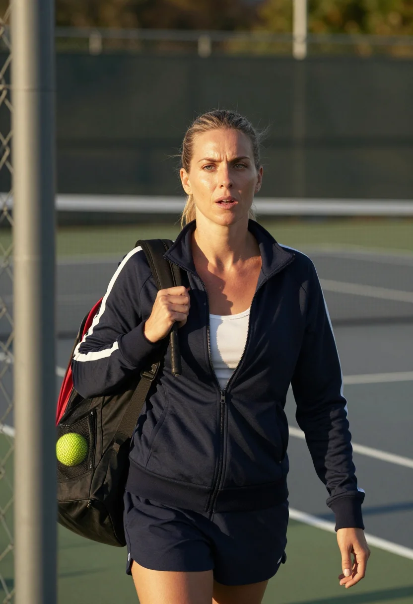 AI tennis sunday sample — candid photograph of a woman, early thirties and of Western-