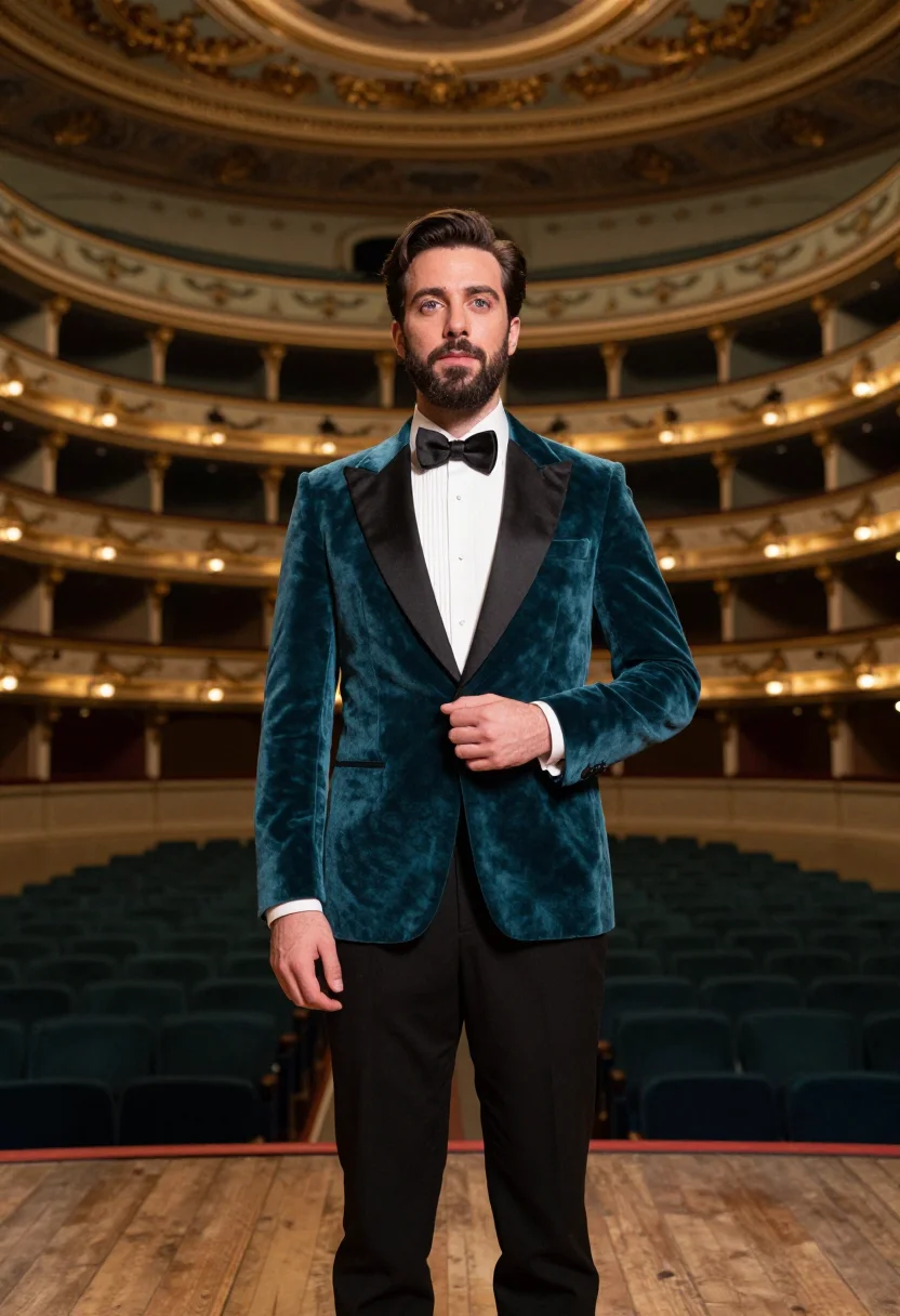 AI tenor la fenice teal gold sample — portrait of a man, half-length portrait of a tenor, a Wester