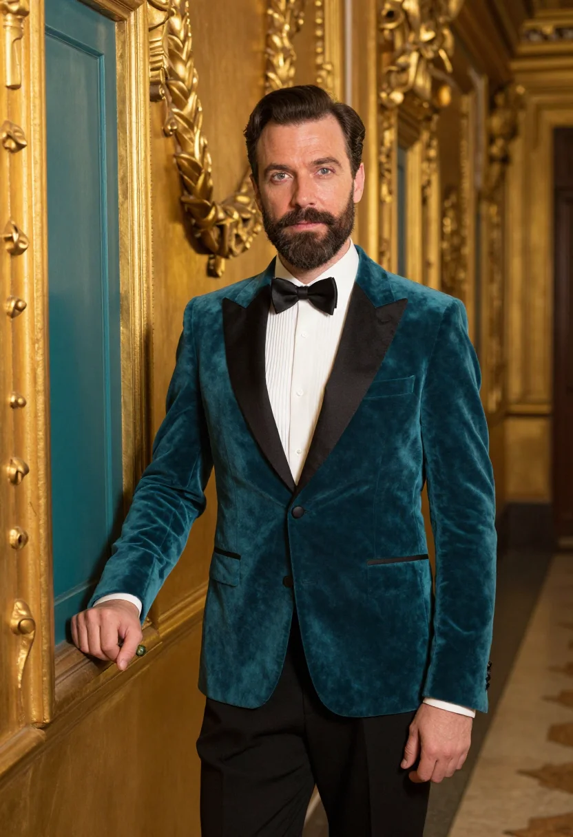 AI tenor la fenice teal gold sample — portrait of a man, half-length portrait of a tenor, a Wester