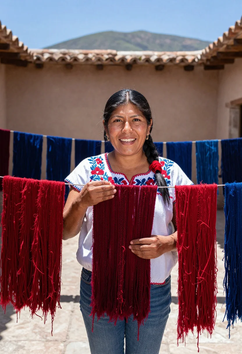 AI teotitlan loom sample — portrait of a woman, chest-up portrait of a Zapotec woman fr