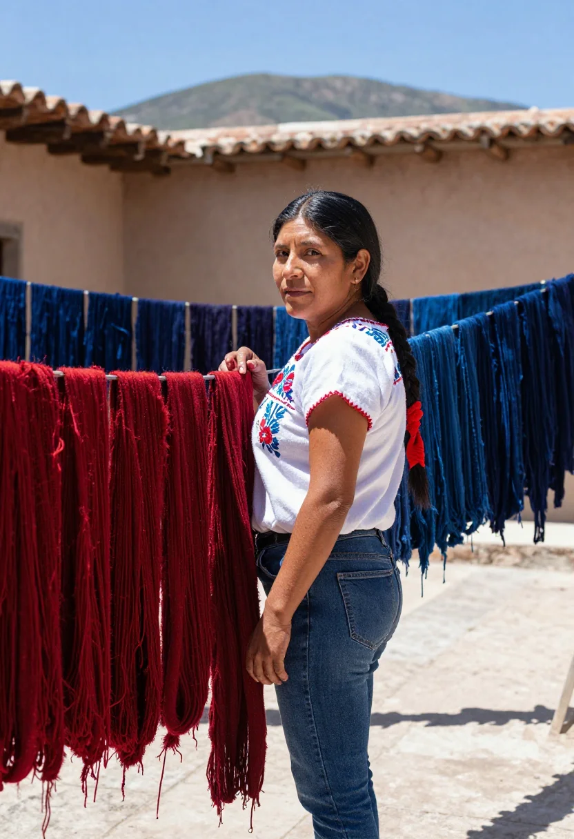 AI teotitlan loom sample — portrait of a woman, half-length portrait of a Zapotec woman