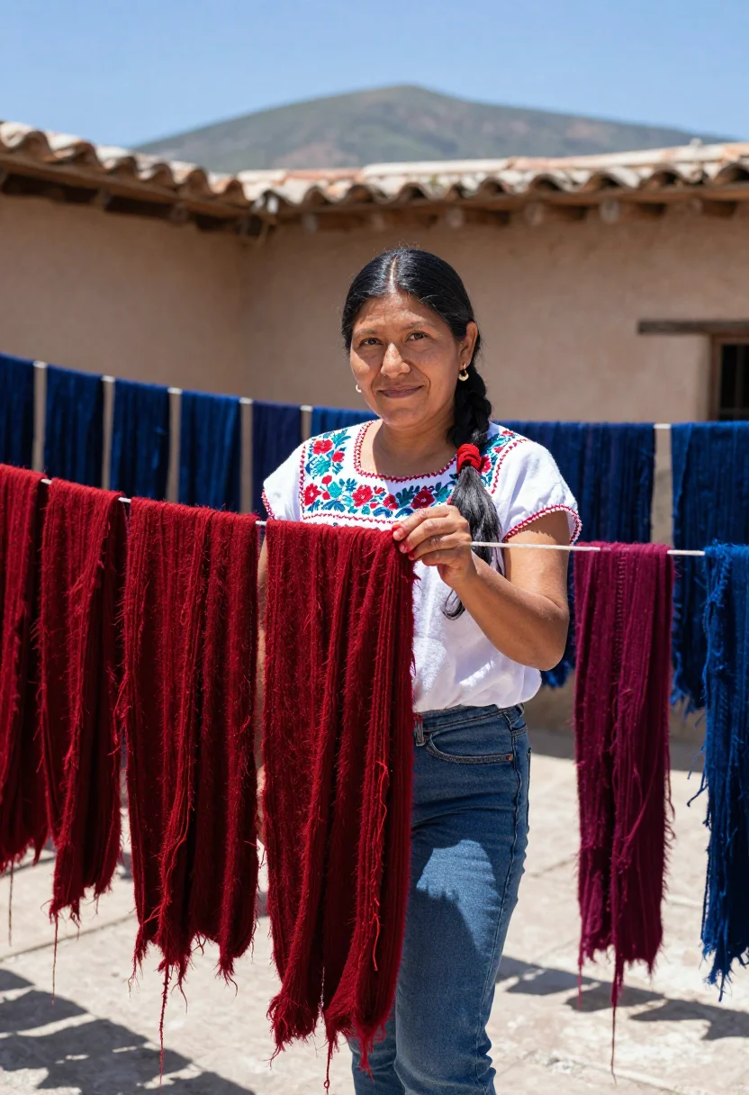 AI teotitlan loom sample — portrait of a woman, three-quarter-length portrait of a Zapo