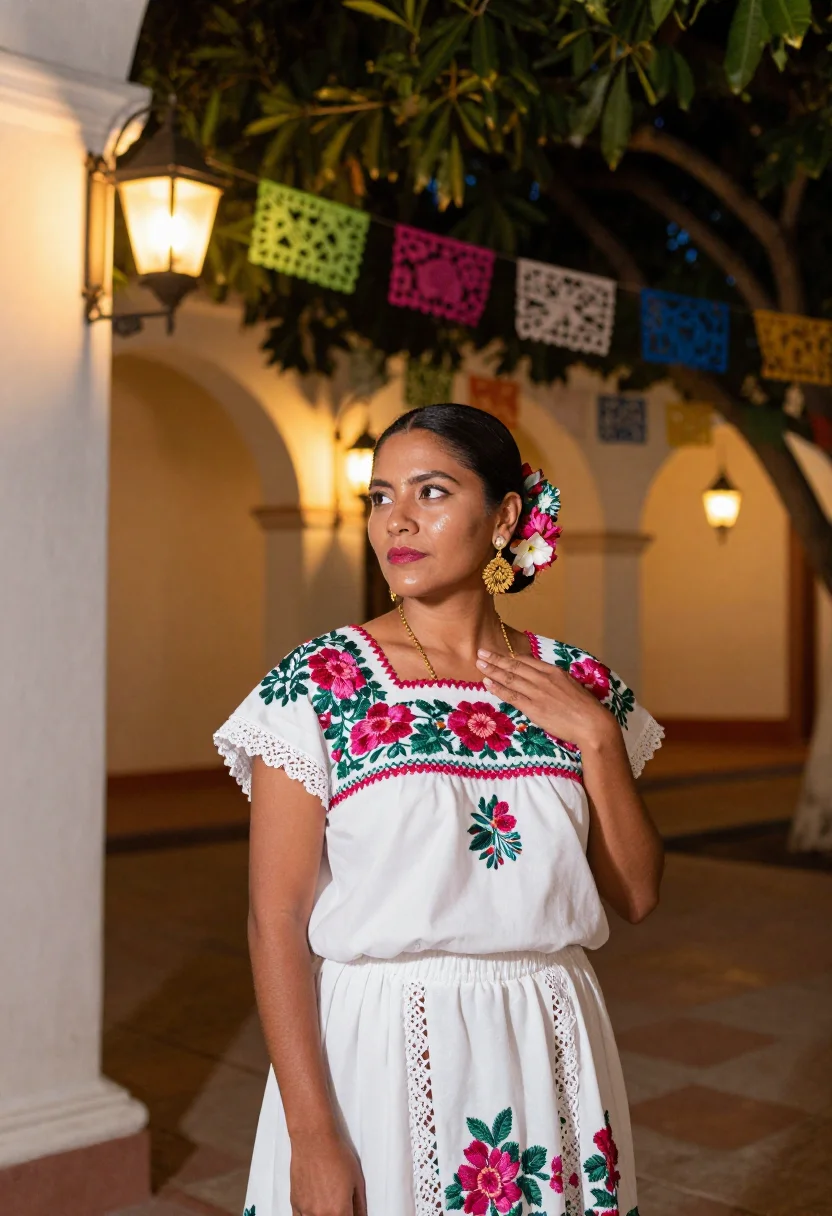 AI terno yucatan sample — portrait of a woman, half-length portrait of a Yucatec Maya