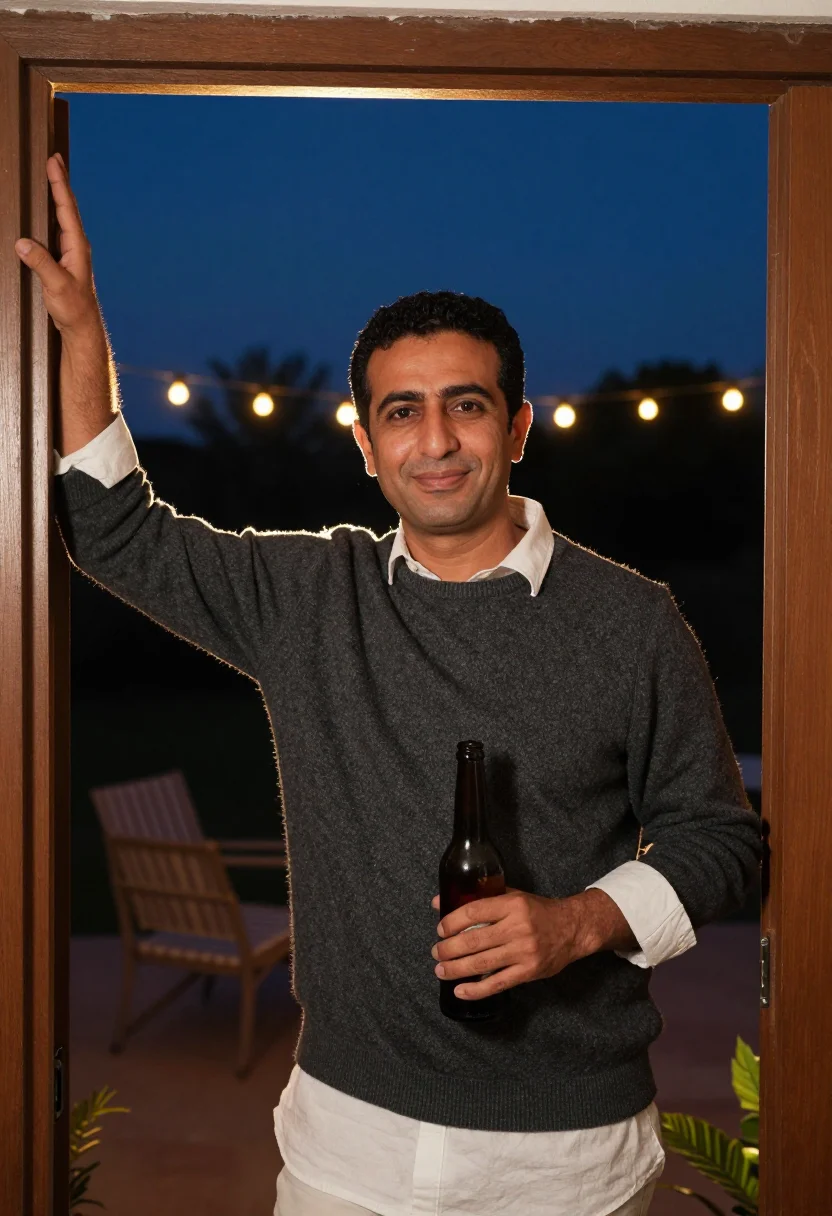 AI terrace evening sample — portrait of a man, half-length portrait of a Middle-Eastern