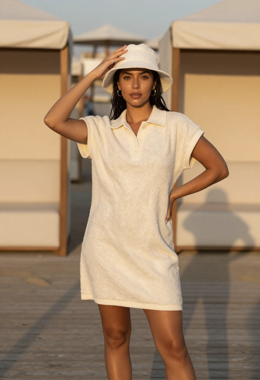 AI terrycloth riviera sample — portrait of a woman, a woman in her twenties with deep golde