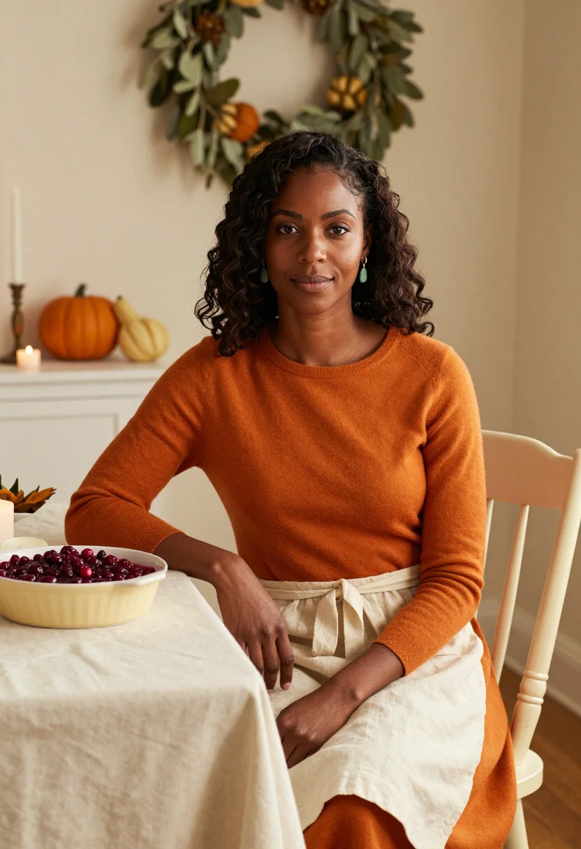 AI thanksgiving table pumpkin sample — portrait of a woman, three-quarter-length portrait of an Afr