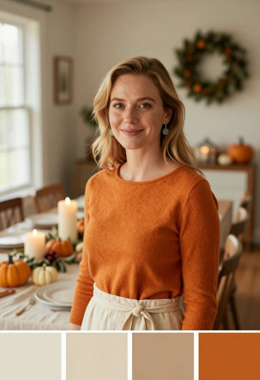 AI thanksgiving table pumpkin sample — portrait of a woman, chest-up portrait of an American woman