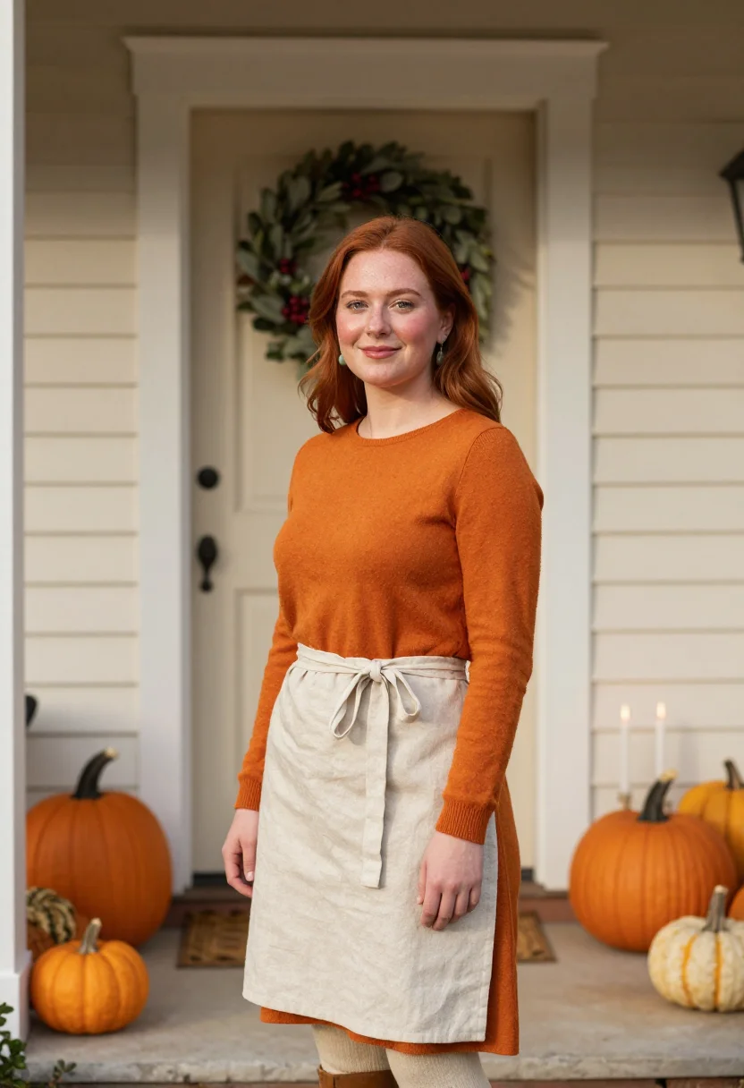 AI thanksgiving table pumpkin sample — portrait of a woman, chest-up portrait of an Irish-American