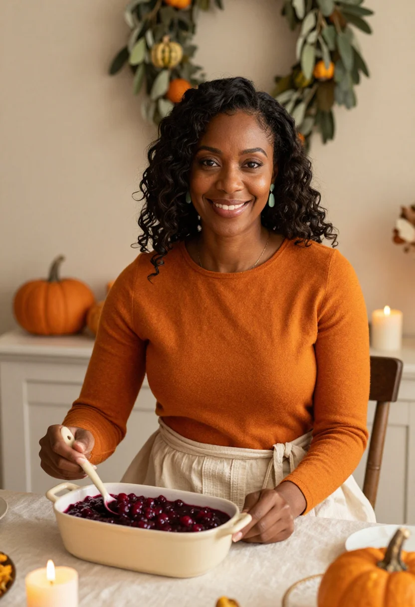 AI thanksgiving table pumpkin sample — portrait of a woman, half-length portrait of an African-Amer