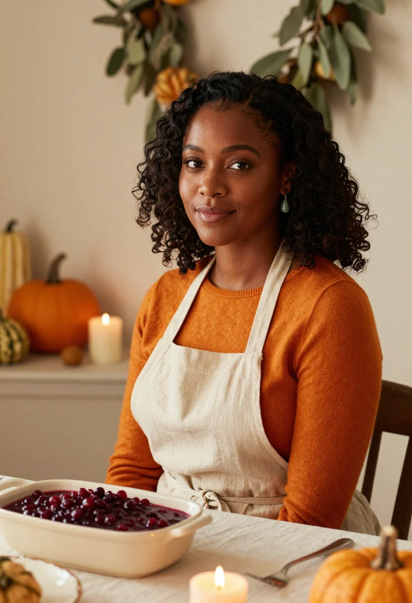 AI thanksgiving table pumpkin sample — portrait of a woman, chest-up portrait of an African-America