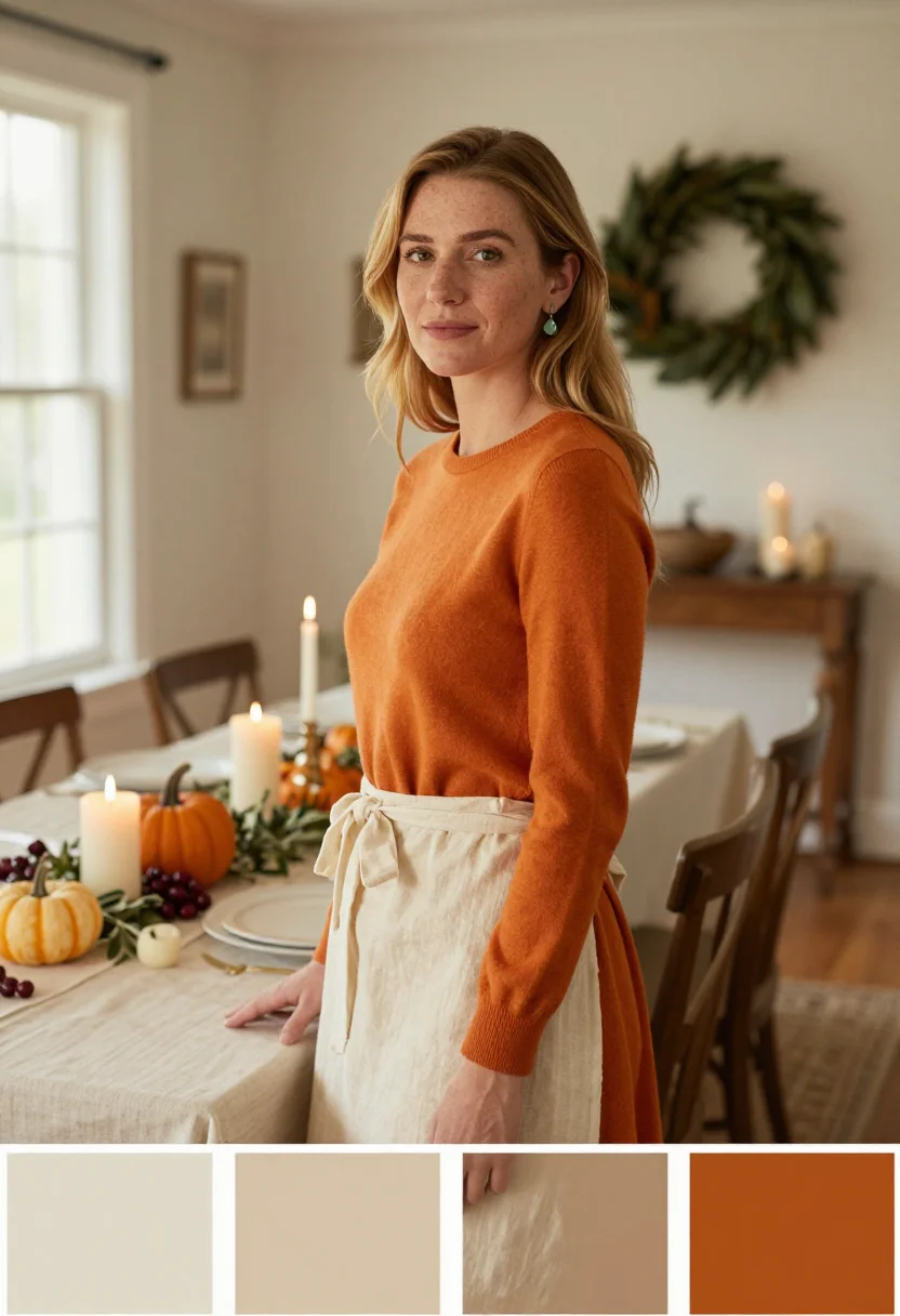AI thanksgiving table pumpkin sample — portrait of a woman, three-quarter-length portrait of an Ame