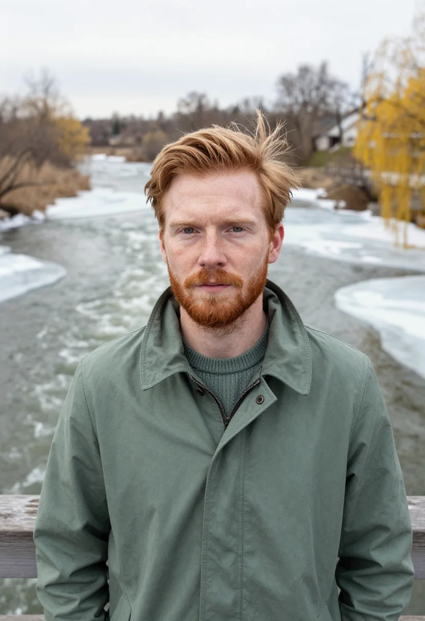 AI thaw river slate green sample — portrait of a man, framed as a tight headshot from the crown