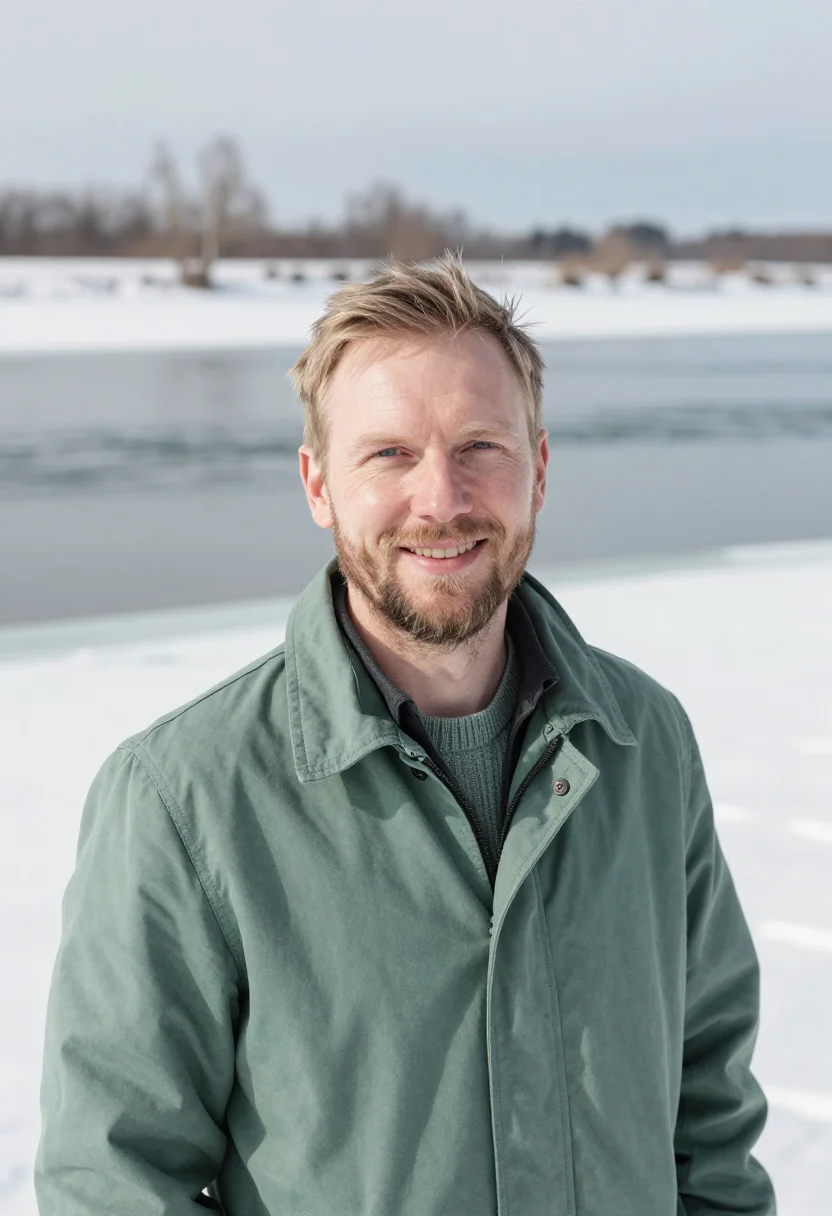 AI thaw river slate green sample — portrait of a man, framed head and shoulders, tighter, the b
