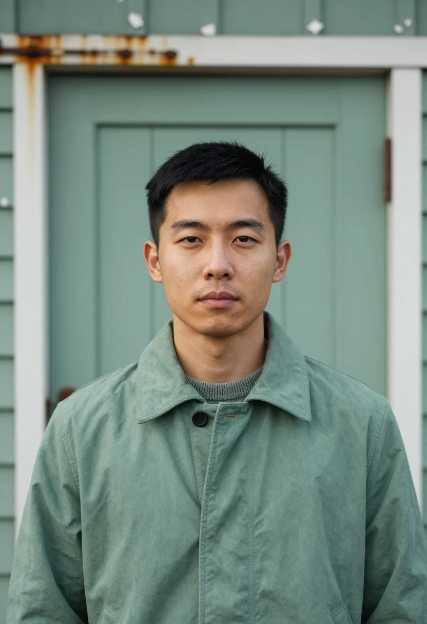 AI thaw river slate green sample — portrait of a man, framed as a tight headshot from the crown