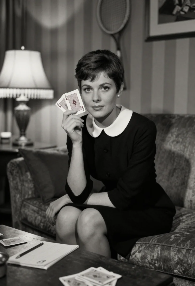 AI the apartment 1960 sample — portrait of a woman, a tight head-and-shoulders black-and-wh