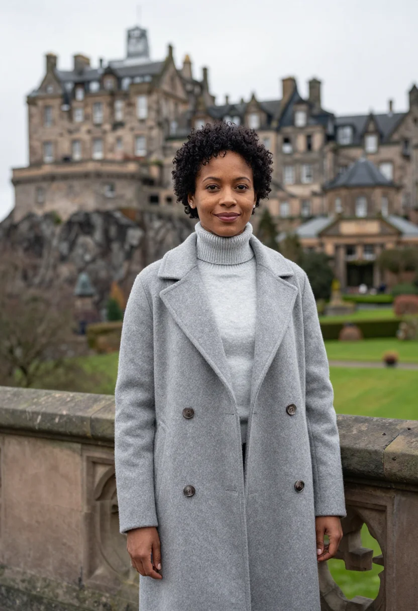 AI the balmoral edinburgh clock tower sample — portrait of a woman, a hotel guest in her forties of Nigeria
