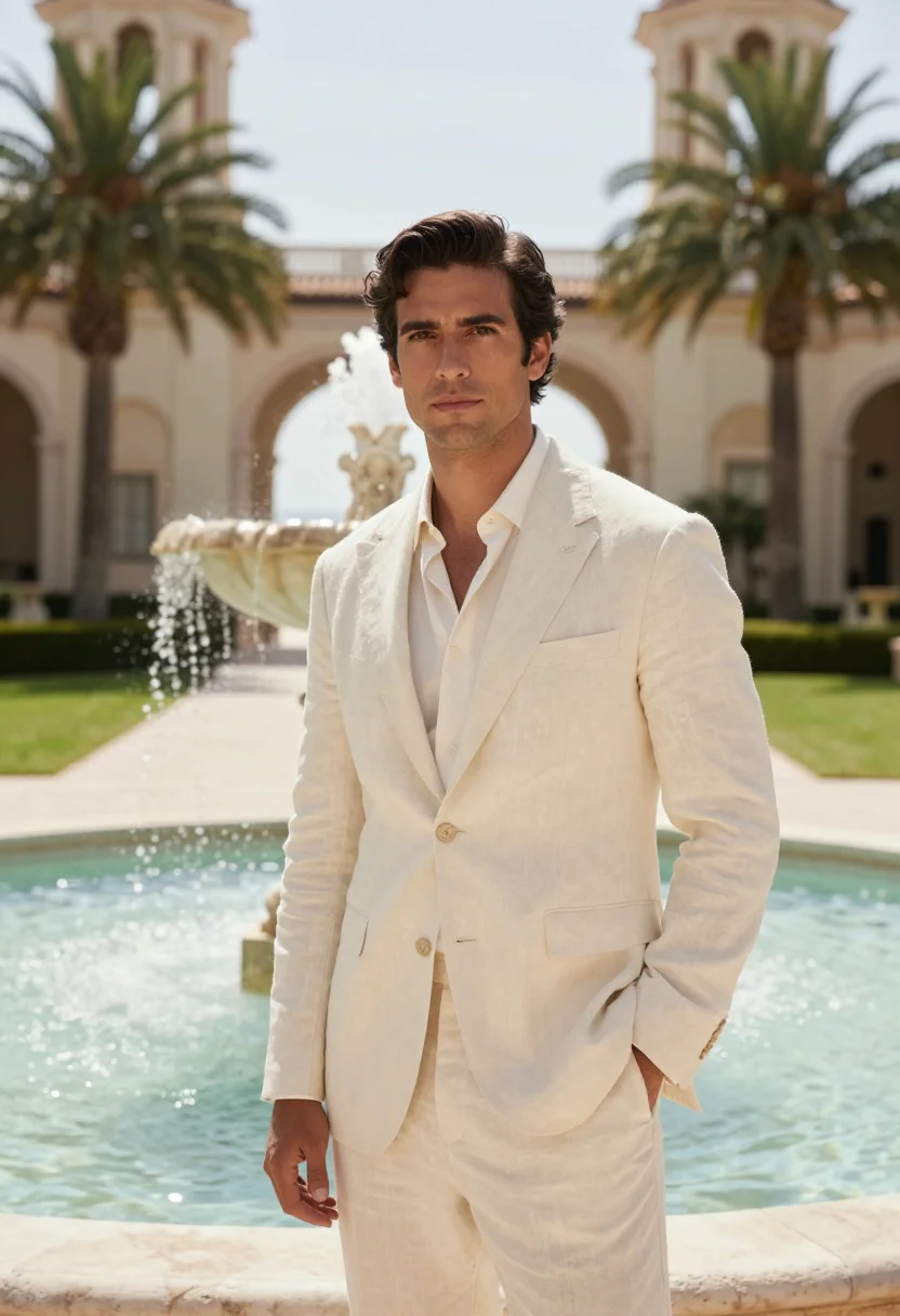 AI the breakers palm beach courtyard fountain sample — portrait of a man, an Argentine man in his early thirties wi